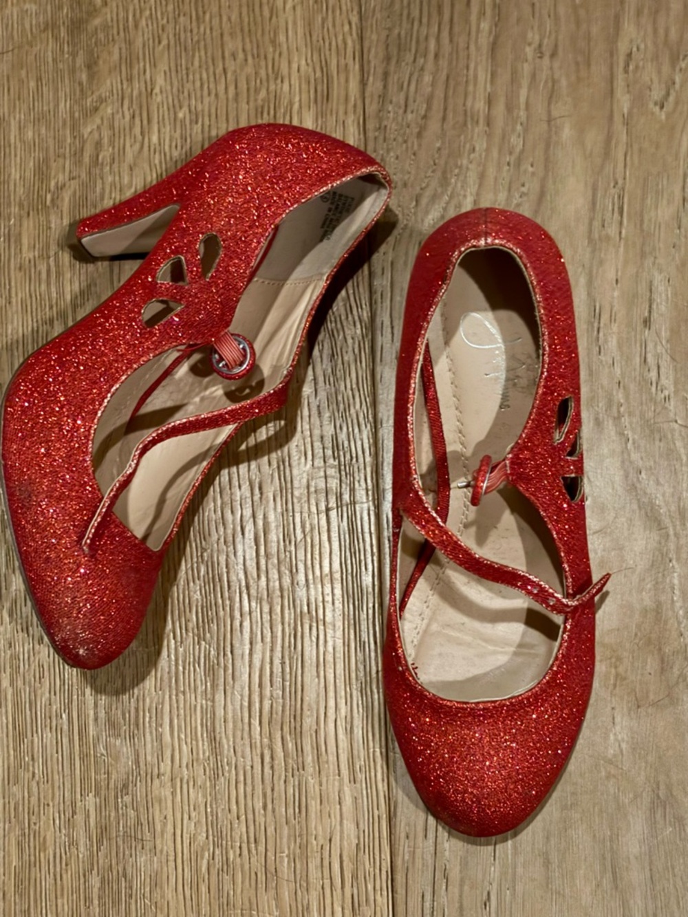 Red Glitter Mary Jane Heels with Cutout Detail - Picture 2 of 2